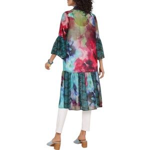 Soft Surroundings Embroidered Floriana Topper Kimono Multicolor Print Size M